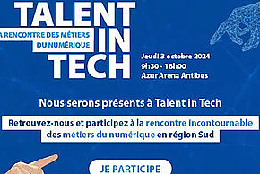 Affiche sur fond bleu de "Talent in Tech" 