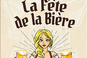 Affiche de la fête de la bière avec une femme portant deux verres de bière