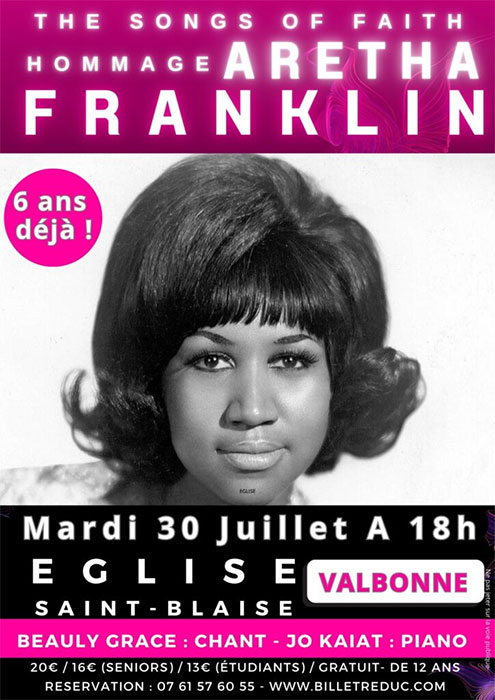 Affiche du concert avec la photo d'Aretha Franklin