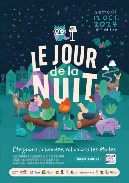 Affiche dessinée de l'événement avec des personnes et des animaux autour du feux