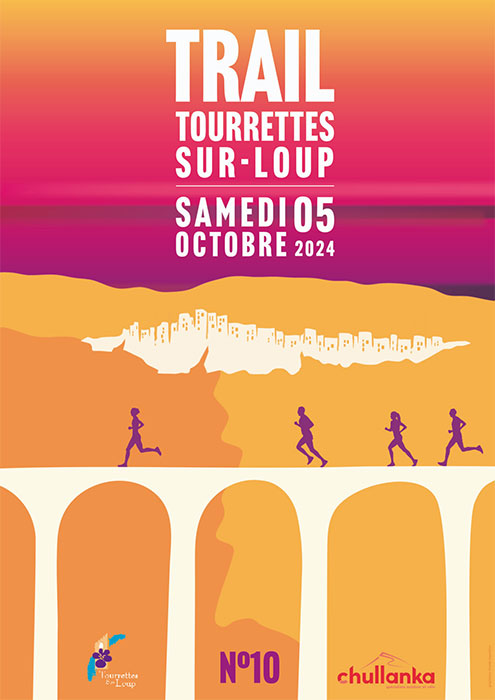 Affiche dessinée avec des coureurs sur le pont de Tourrettes sur loup